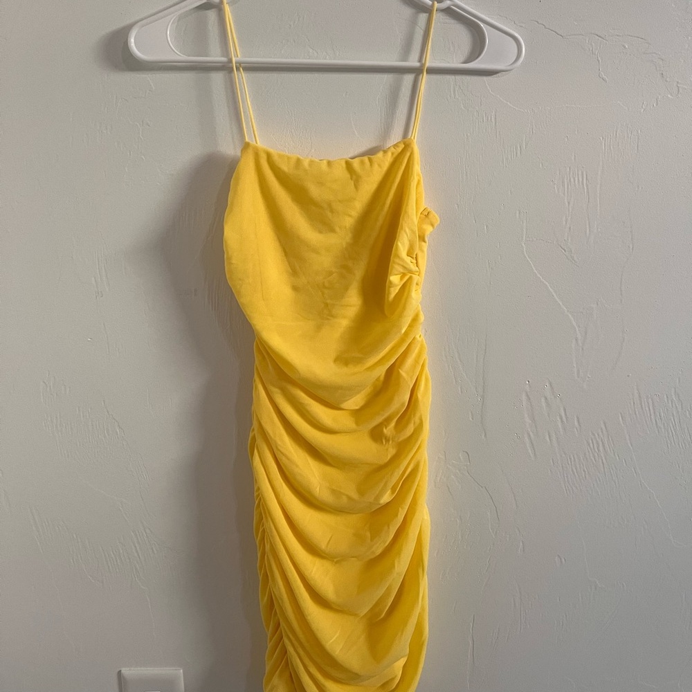 Hello Molly Yellow Ruched Mini Dress